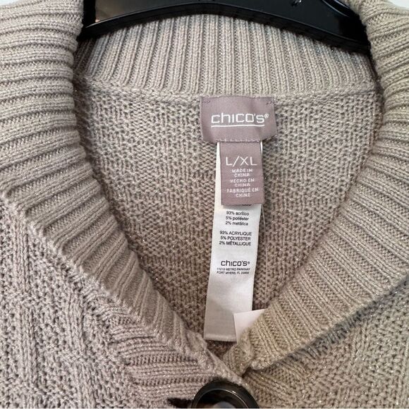 Chico’s Women’s Alice Button Capelet Poncho Sweater Size L/XL NWT Pale Taupe - Picture 3 of 7